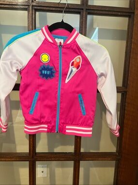 Cat & Jack Pink, White and Blue Girls' Patch Bomber Jacket